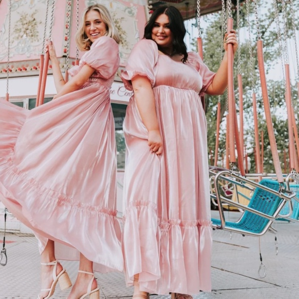 Different life Maxi Dress Blush Ash - puff sleeves